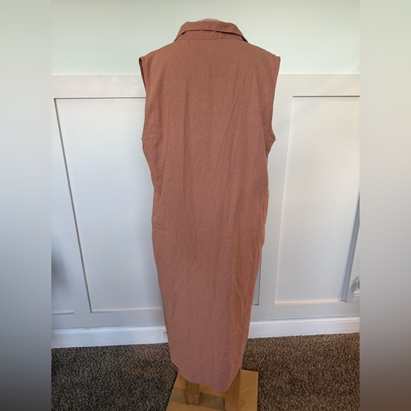 Aura The Label Linen Blend Midi Dress Women’s Large Pink Peach V-neck Collared - Picture 6 of 7